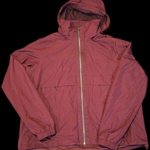 Athletic Works Womens Burgundy Hooded Full-Zip Windbreaker Jacket Size 12-14